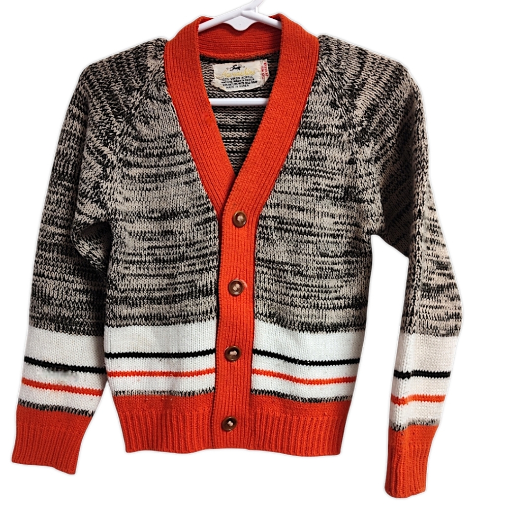 1950's Boys Brown, Orange , and White Cardigan